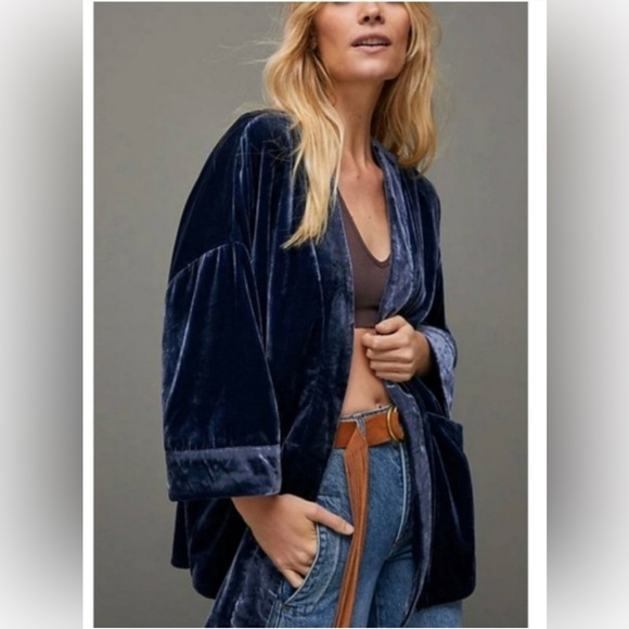Anthropologie, Esme Velvet Kimono Jacket, Blue, Large, NWT - Picture 1 of 2